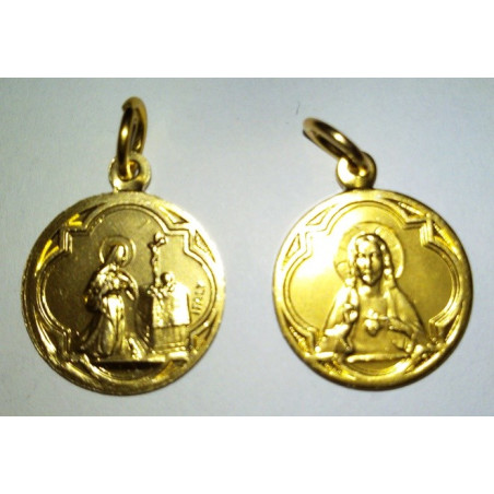 Médaille Sainte Rita et Sacré Coeur, rond. 1,7 cm.