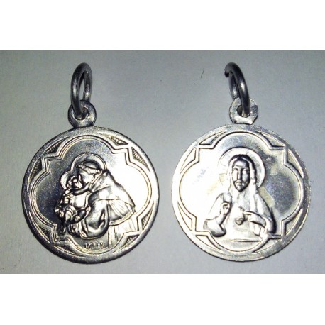 Médaille Saint Antoine et Sacré Coeur, rond. 1,7 cm.