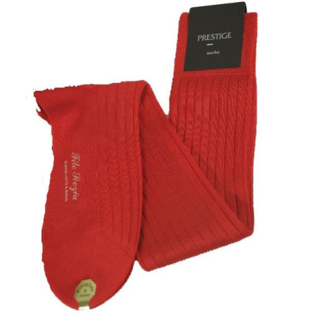 Chaussettes en fil d'écosse, longues, à côtes, rouges