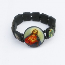 Bracelet "Sacré-Coeur et Saints", bois, noir
