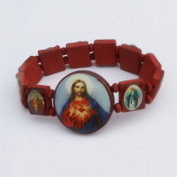 Bracelet "Sacré-Coeur et Saints", bois, brun