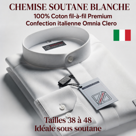 Chemise Soutane Blanche 100% Coton Fil à Fil - Col Mao - Confection Italienne 🇮🇹 Omnia Clero
