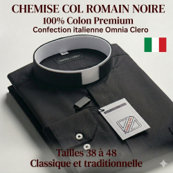 Chemise col romain noire, 100% coton, confection italienne