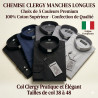 Chemise col clergy, manches longues, 100% coton. En noir, bleu, gris. Confection italienne. Pour prêtres, diacres.