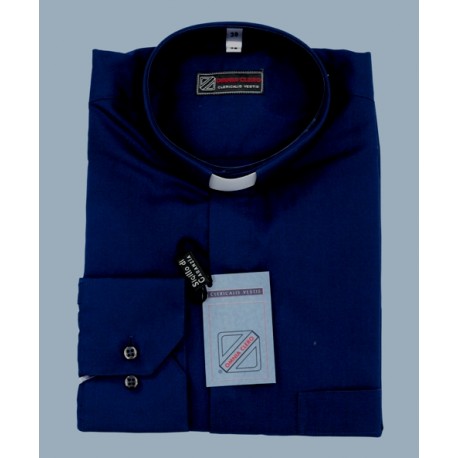 Chemise col clergy (tissus mixte poly/coton) BLEU