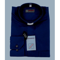 Chemise clergyman 100% coton, manches courtes, de couleur bleu foncé