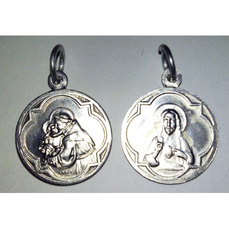 Médaille Saint Antoine et Sacré Coeur, rond. 1,7 cm. Médaille Saint Antoine et Sacré Coeur, rond. 1,7 cm.