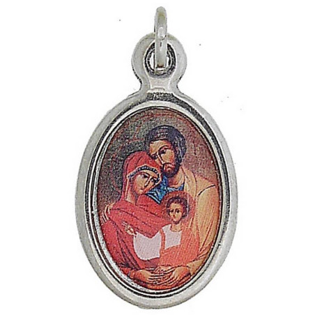 Ste Famille, médaille ovale couleur sur fond argenté.
