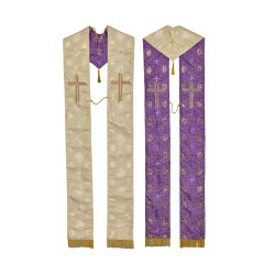Étole réversible bicolore pour prêtre - blanc/violet ou vert/rouge - mod. 3