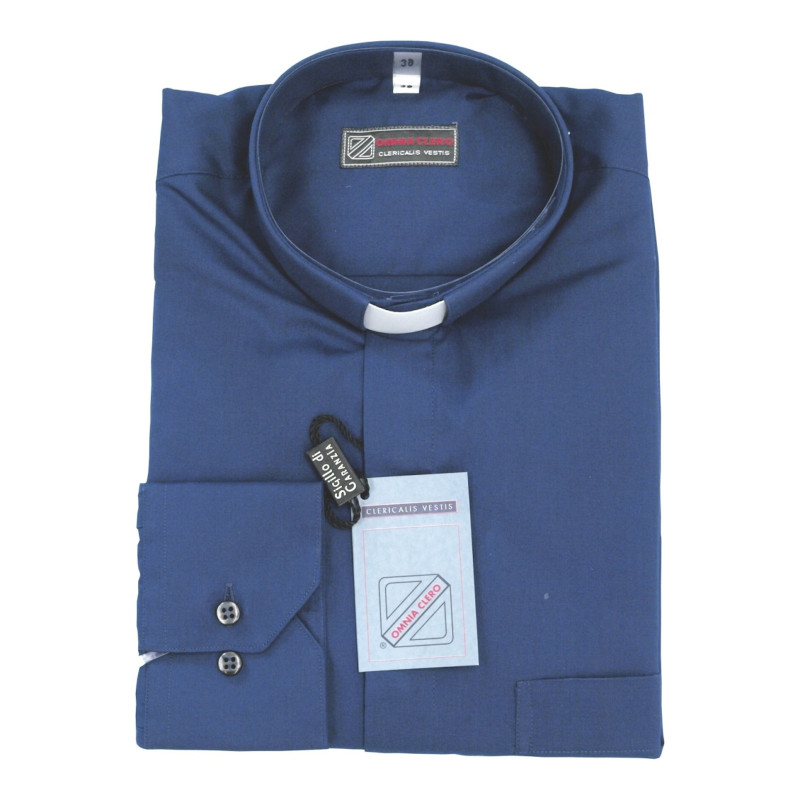 Chemise clergy - manches longues (100% coton) 🇮🇹 , en noir, bleu, gris
