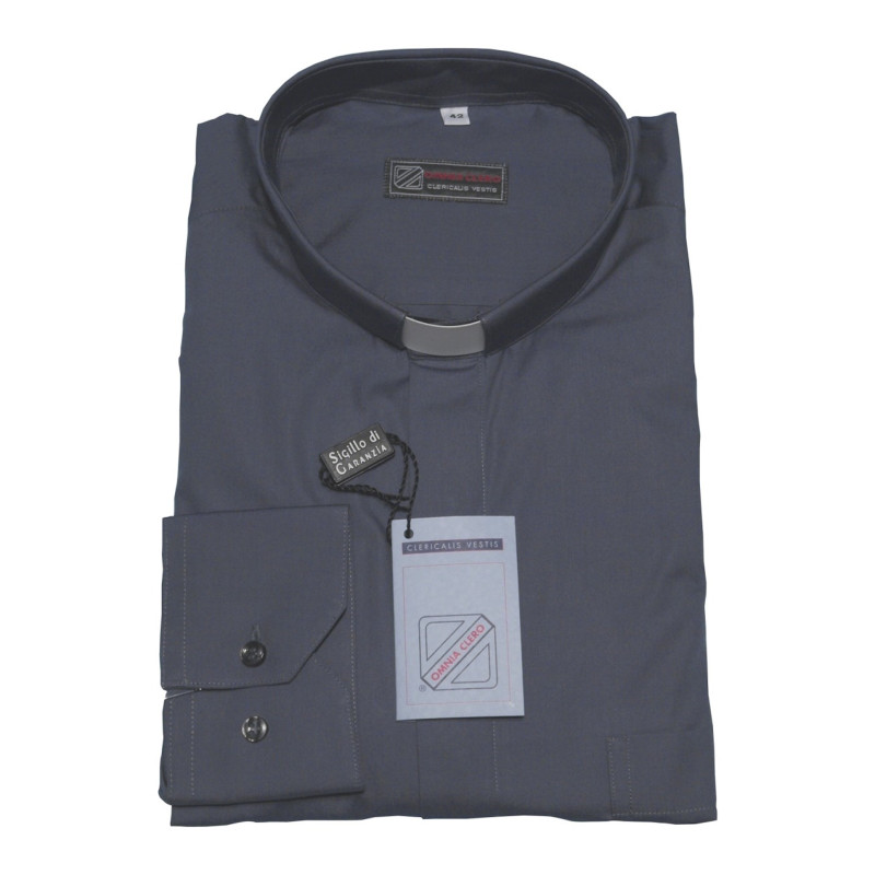 Chemise clergy - manches longues (100% coton) 🇮🇹 , en noir, bleu, gris