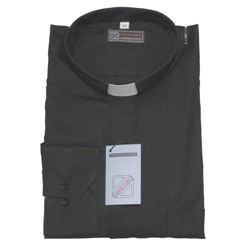 Chemise clergy - manches longues (100% coton) 🇮🇹 , en noir, bleu, gris