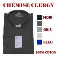 Chemise clergy - manches longues (100% coton) noir, bleu, gris