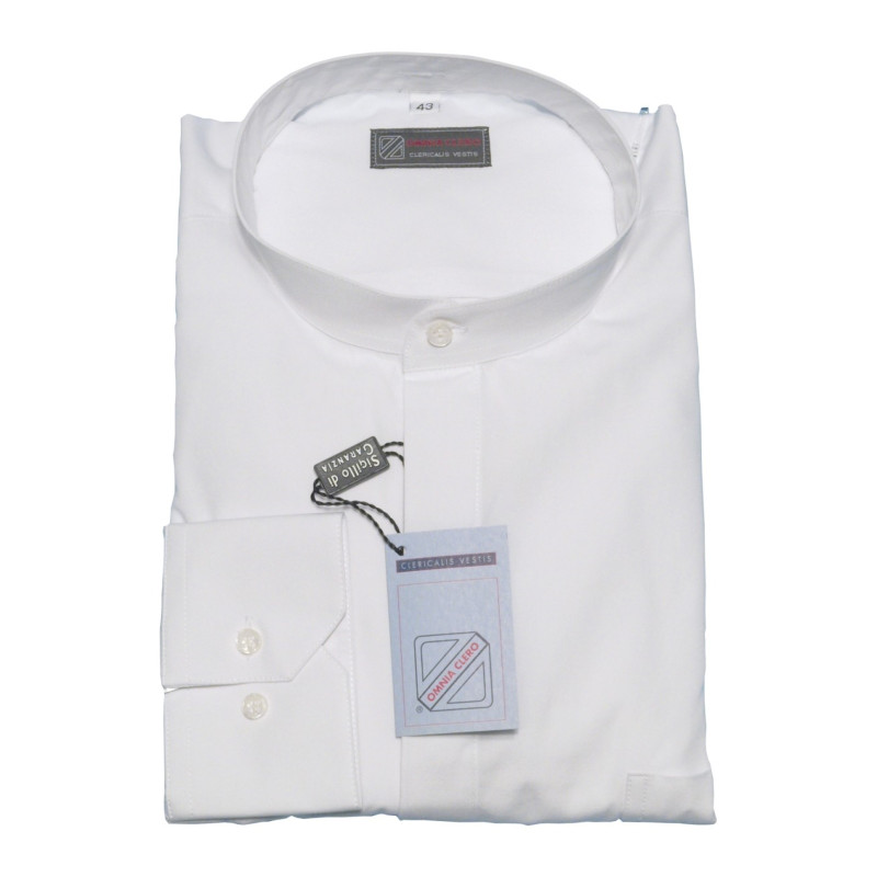 Chemise Soutane Blanche 100% Coton Fil à Fil - Col Mao - Confection Italienne 🇮🇹 Omnia Clero