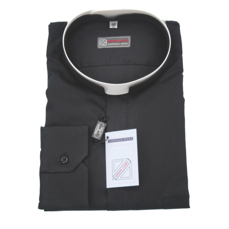 Chemise col romain noire 100% coton premium - Confection italienne 🇮🇹 Omnia Clero