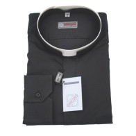 Chemise col romain noire 100% coton premium - Confection italienne 🇮🇹 Omnia Clero
