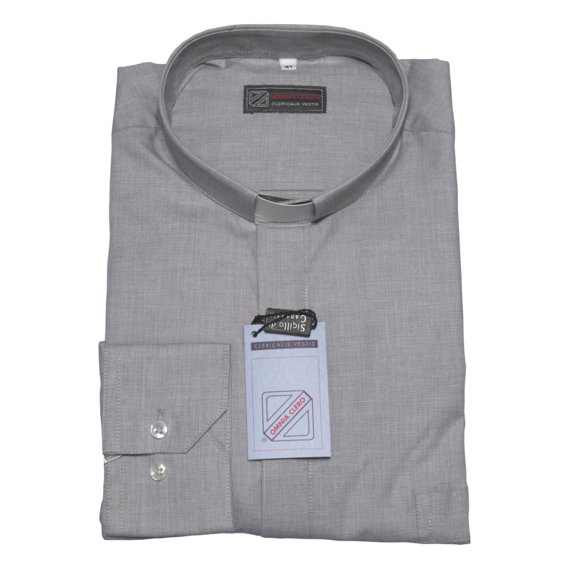 Chemise clergy coton fil à fil - manches longues - bleu, blanc, gris