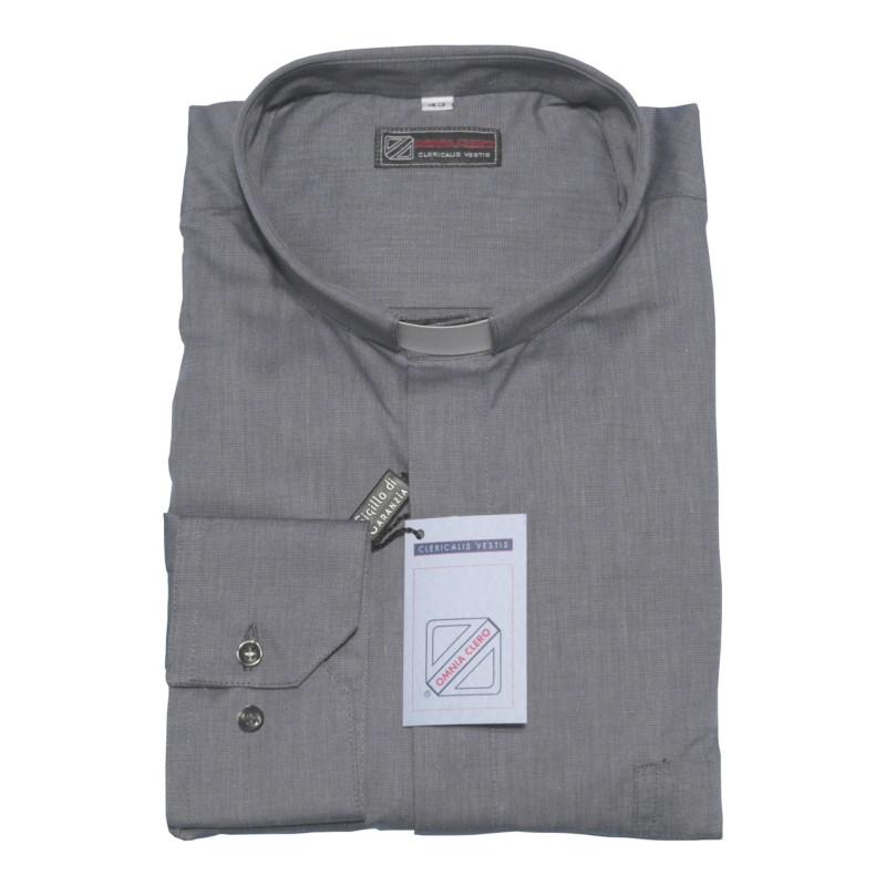 Chemise clergy coton fil à fil - manches longues - bleu, blanc, gris