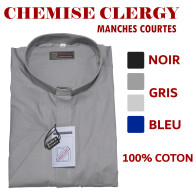 Chemise clergy - manches courtes (100% coton), noir, bleu, gris