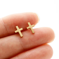Boucles d'oreilles "Croix" en acier inoxydable couleur or – 0,8 cm